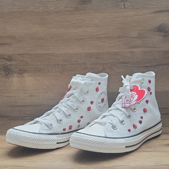 Converse White High-Tops with Red Heart Details - Picture 1 of 13